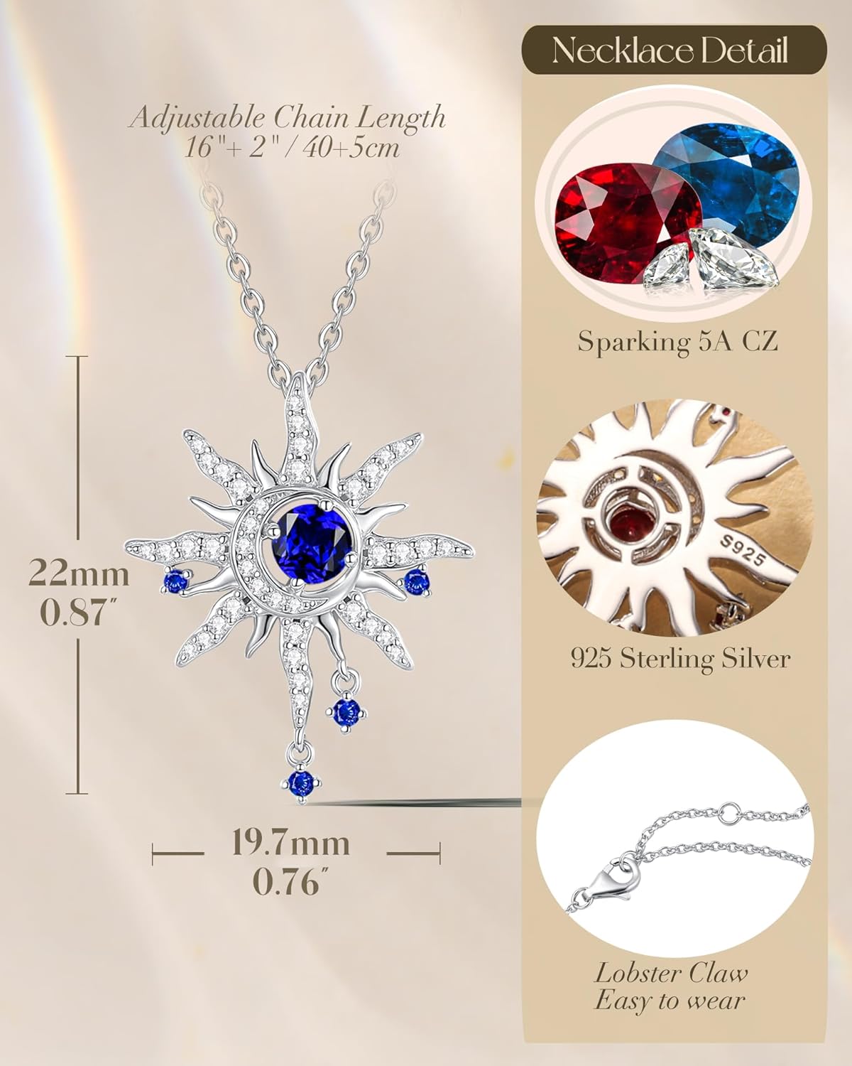 FANCIME Soluna Nexus Necklace for Women Sterling Silver Moon Jewelry Sun Pendant Fine Jewelry Gemstone Birthday Mothers Day Gifts for Wife - Image 4