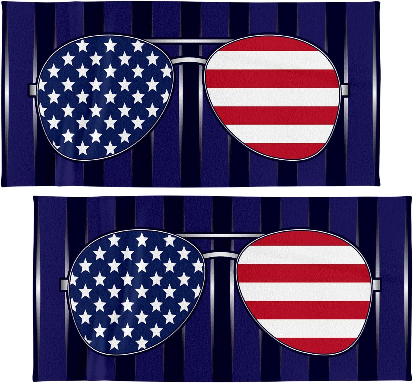 Rockin USA American Flag Beach Towels Set Sunglasses Patriot Novelty Towels 30" x 60" Soft Cotton Velour Towel Ideal for The Beach Pool Sunbathing (2 PACK)