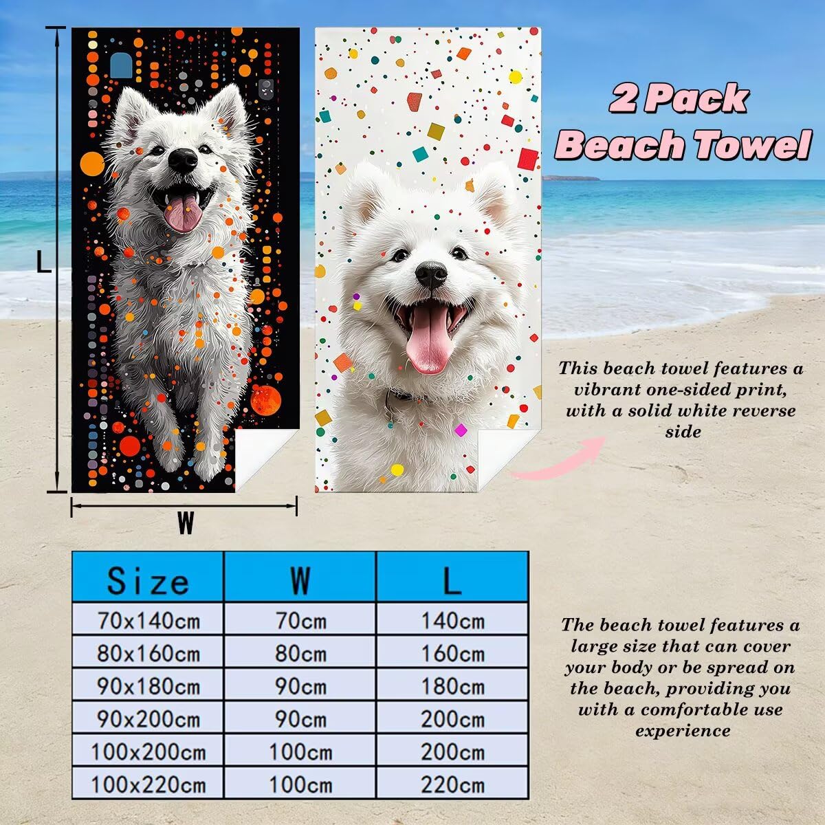 Telo Mare Microfibra, Telo Mare Grande 100x220 cm 2 Pezzi, Asciugamano Palestra Uomo Donna Antisabbia Teli Spiaggia Asciugatura Rapida Asciugamani Microfibra Accessori Spiaggia per Viaggi (Cane) -5041
