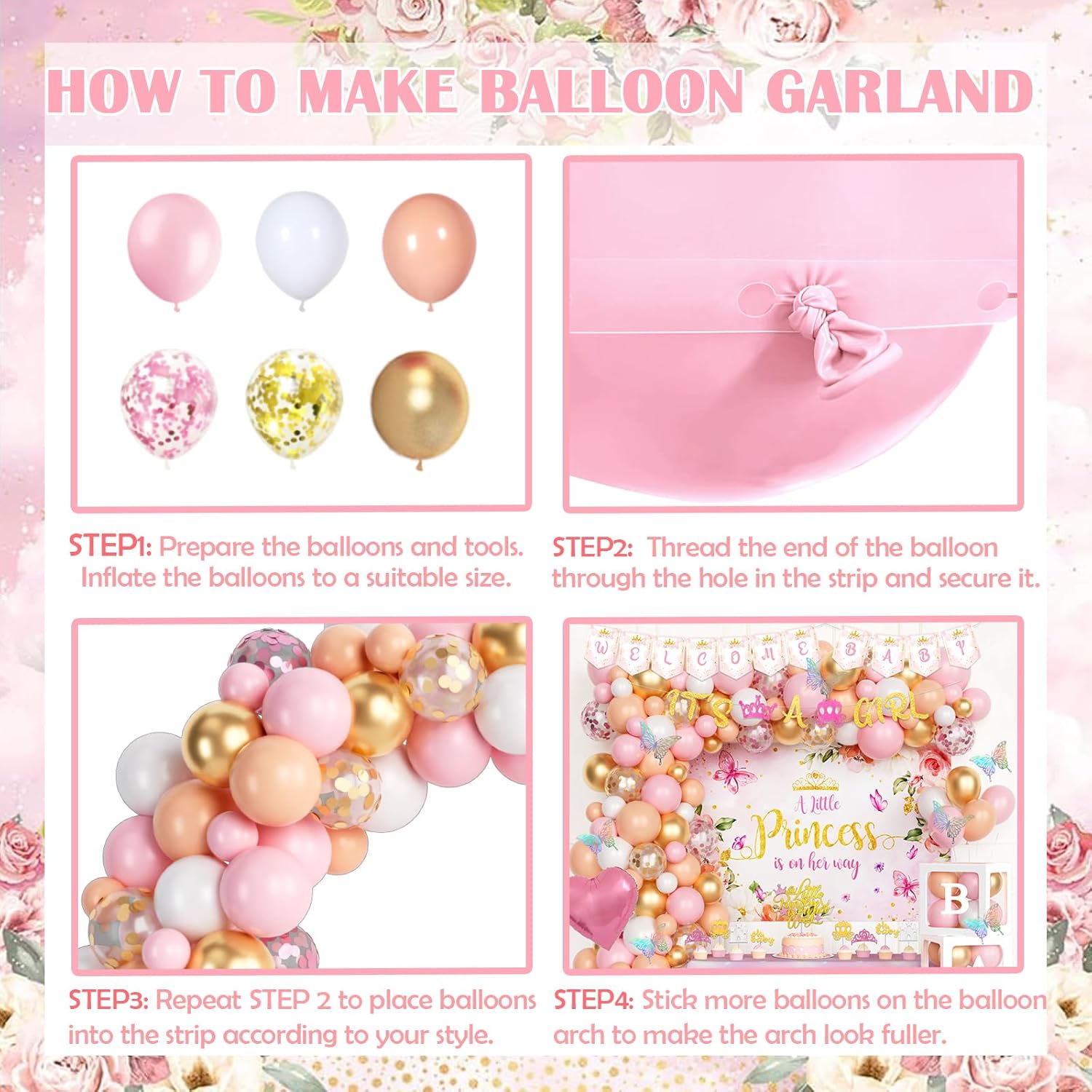 Princess Baby Shower Decorations, A Little Princess Is On Her Way Backdrop, Balloon Garland, Cake Topper, Crown for Girls Baby Shower Gender Reveal Party