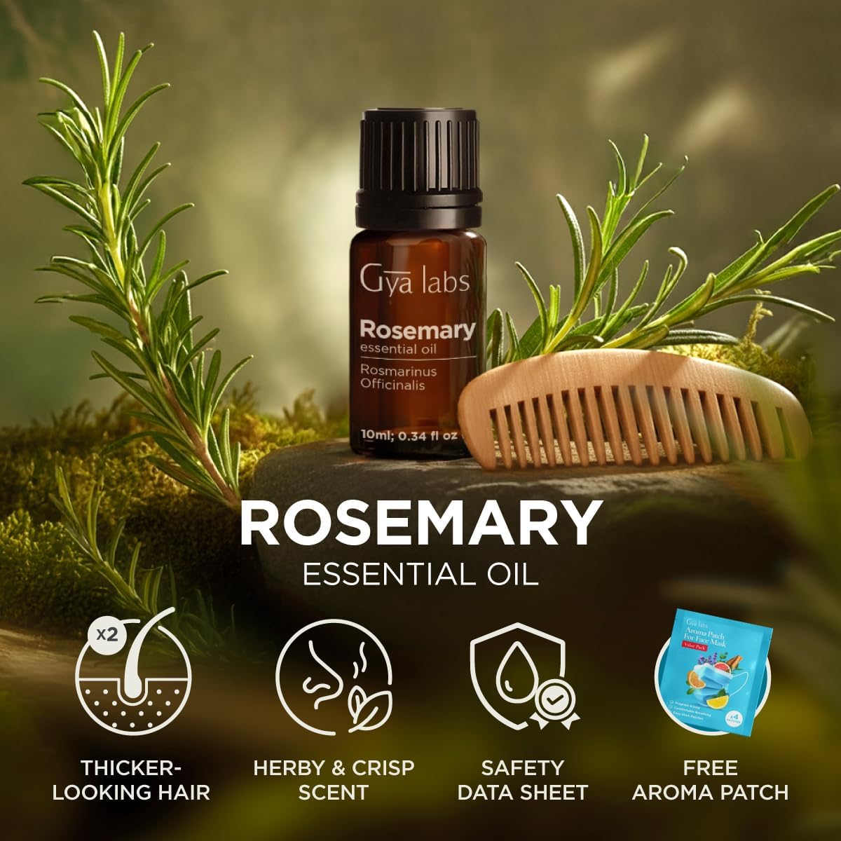 100% Pure Rosemary Essential Oil - 0.34 Fl Oz - Rosemary Oil for Hair, Skin, Diffuser, Aromatherapy & DIY Candle Making Scent