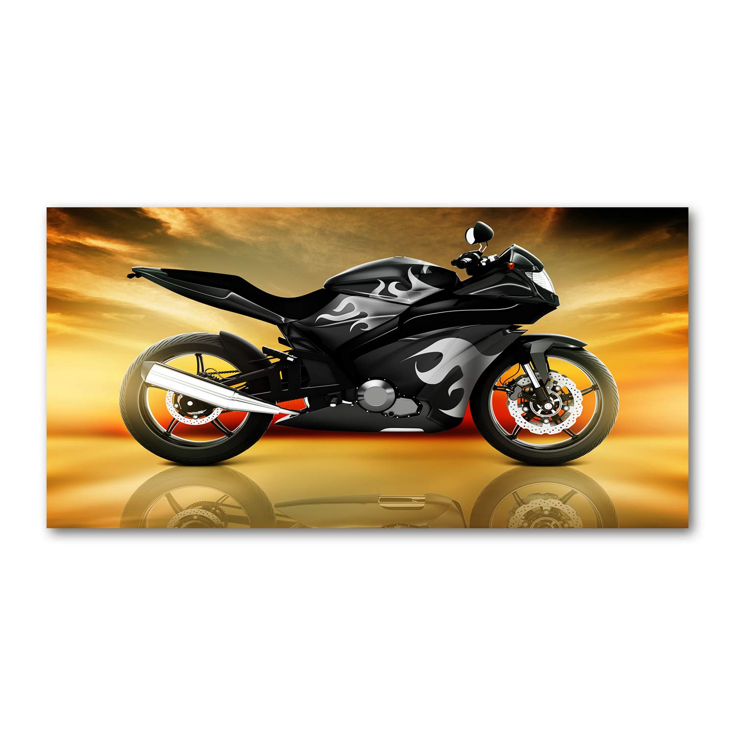 Impression sur verre premium de 120x60 cm représentant une moto orange d'exception