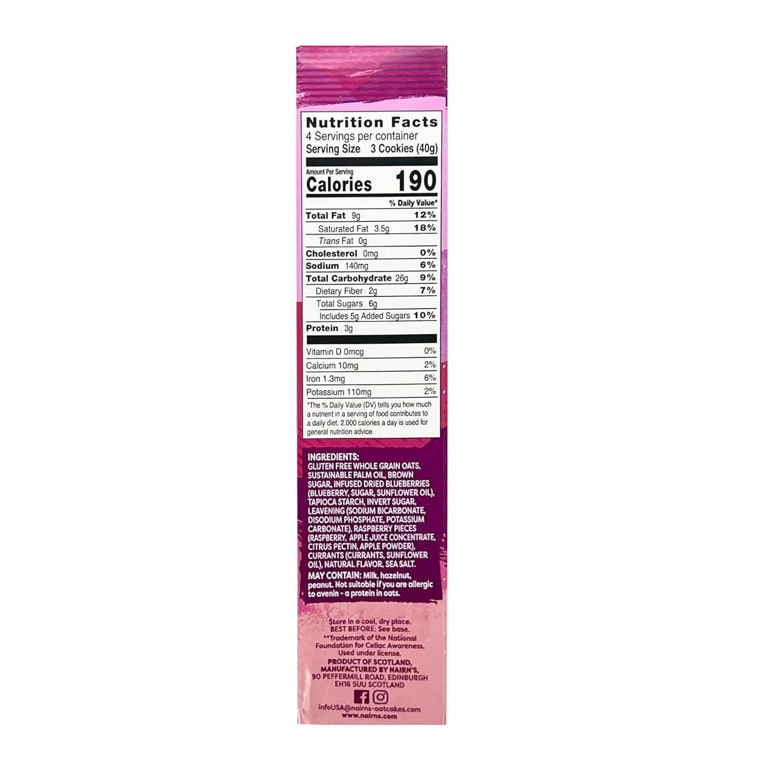 Nairn's Gluten Free Blueberry and Raspberry Breakfast Biscuits,5.64 Ounce (Pack of 6)
