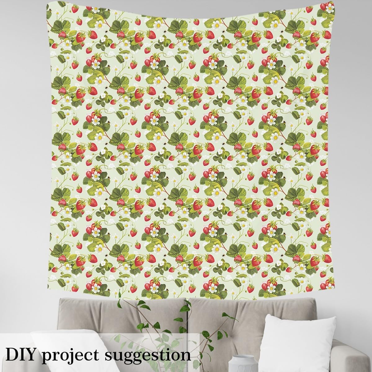 Feelyou Strawberry Upholstery Fabric by The Yard, Kawaii Strawberry Reupholstery Fabric for Chairs,Cute Strawberry Print Botanical Leaf Natural Theme Decorative Waterproof Outdoor Fabric, 5 Yards