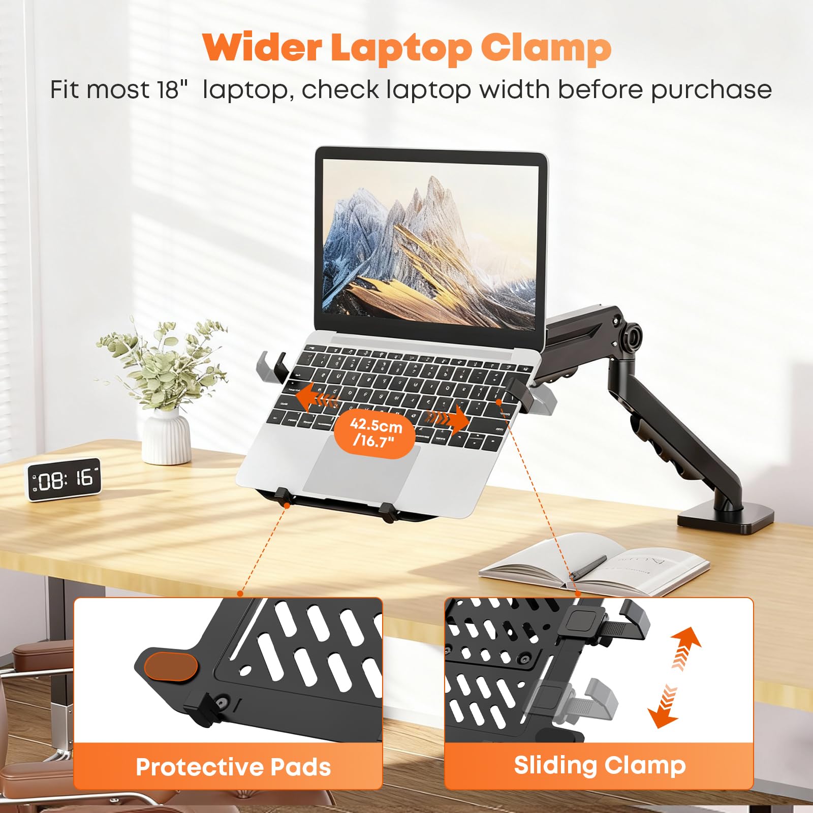 PUTORSEN Uchwyt na biurko do laptopa - pasuje do maksymalnie 18-calowego notebooka i 40-calowego ekranu komputera, uchwyt na monitor 2w1 z regulowanym tacą na laptopa, uchwyt do 26,5 kg