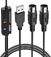 Vista 1 de LEKATO Cable MIDI USB, cable MIDI a USB de 6.5 pies con conexión de entrada y salida con teclado, sintetizador para edición y grabación, midi a USB