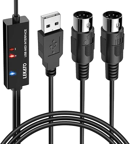 LEKATO USB MIDI Cable, MIDI to USB Cable 6.5Ft with