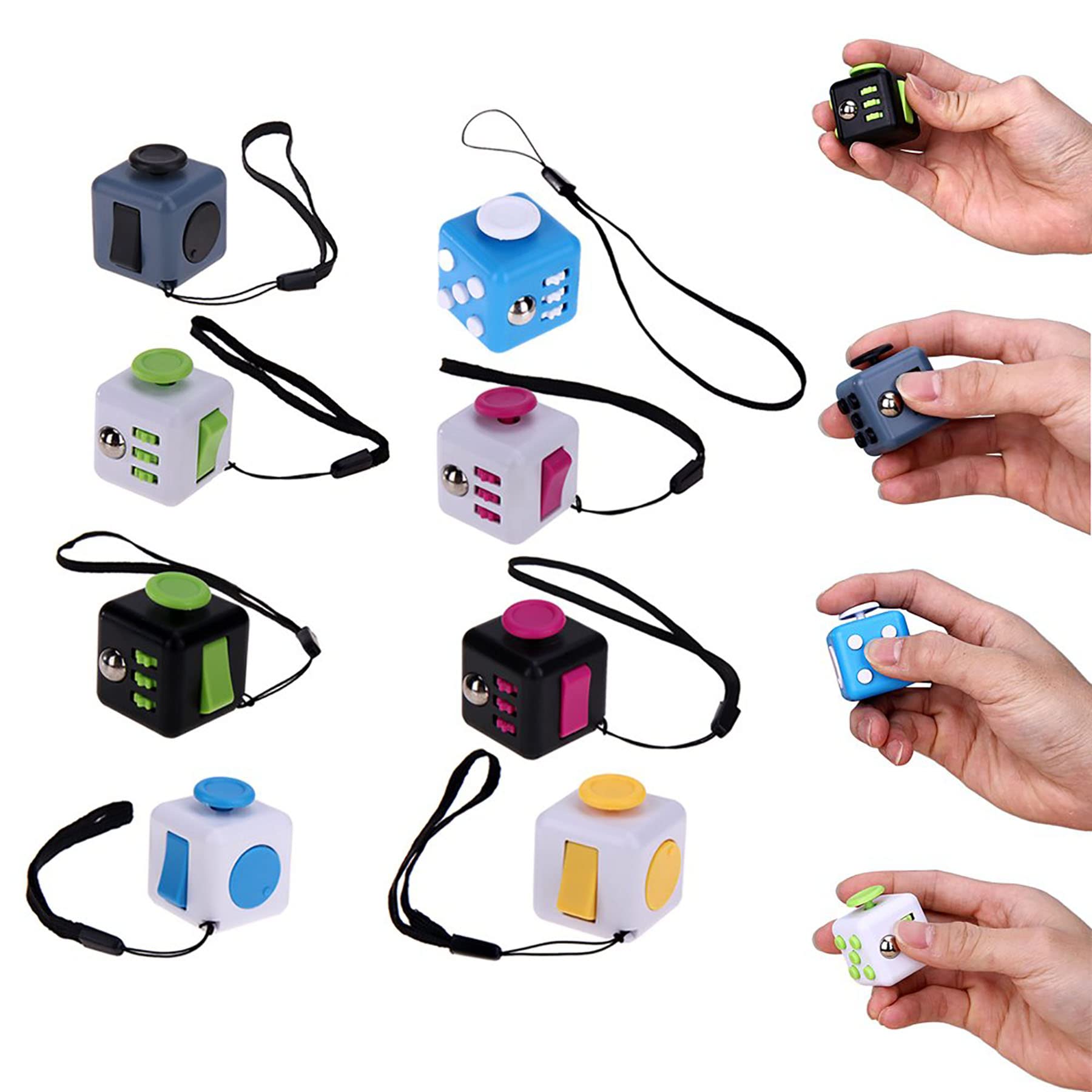 TRU TOYS Fidget Cube with Strap, Anti Stress Relief Toy, Pocket Sized Handheld Finger Toy for Adults Kids, 6 Side Relaxing ADHD Stress Cube, Portable Fidget Toy (Random Color)