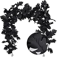 Vista 1 de RECUTMS Guirnalda de hojas negras, 2 unidades, 5.7 pies, Halloween, otoño, artificial, colgante, decoración de vid de otoño, arce para el hogar