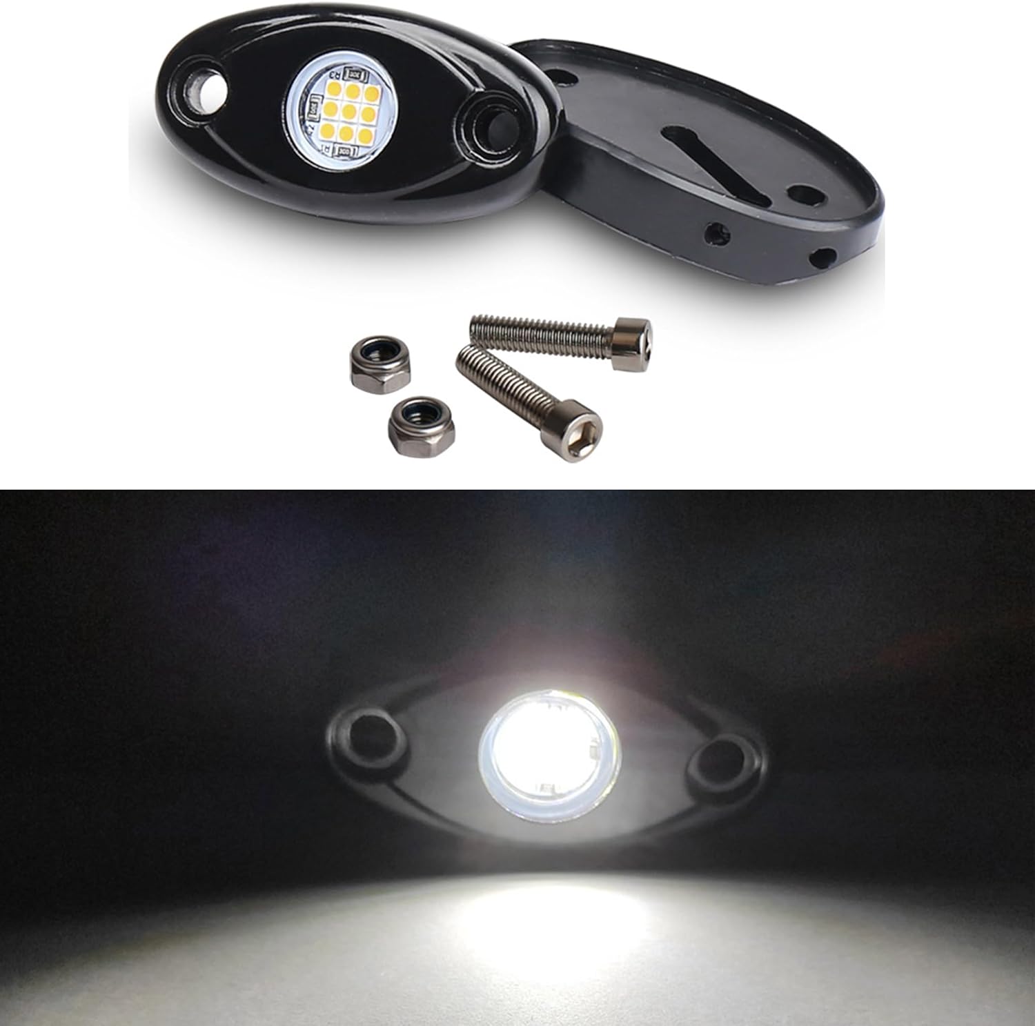White Rock Light 12pods 6000k Pure White Led Rocks Lights kit Ip68 Waterproof 47inch Extension Wires for ATV Rv Utv SUV Offroad Pickup Trucks Golf Boat Cars Trailer Fender Underglow Lighting (White)