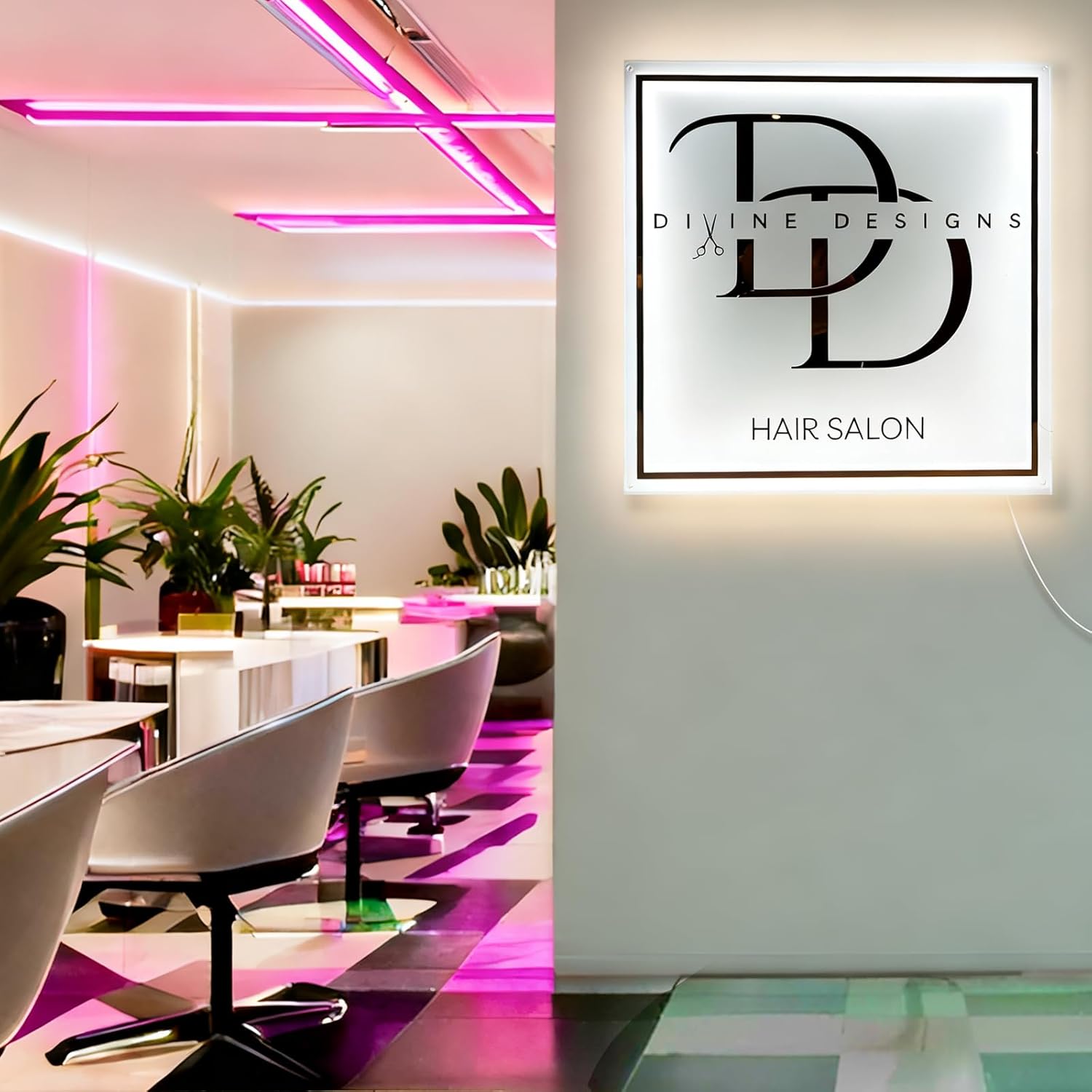 Custom Business Logo Neon Sign, Rectangle & Square Acrylic Custom LED Sign with Metal, Backlit Illuminated LED Logo Signs Personalized for Wall Decor, Coffee Shop, Bar, Barbershop, Bedroom, Beauty Salon, Hair Salon, Indoor & Outdoor Installation (Rectangle & Square) - Image 3