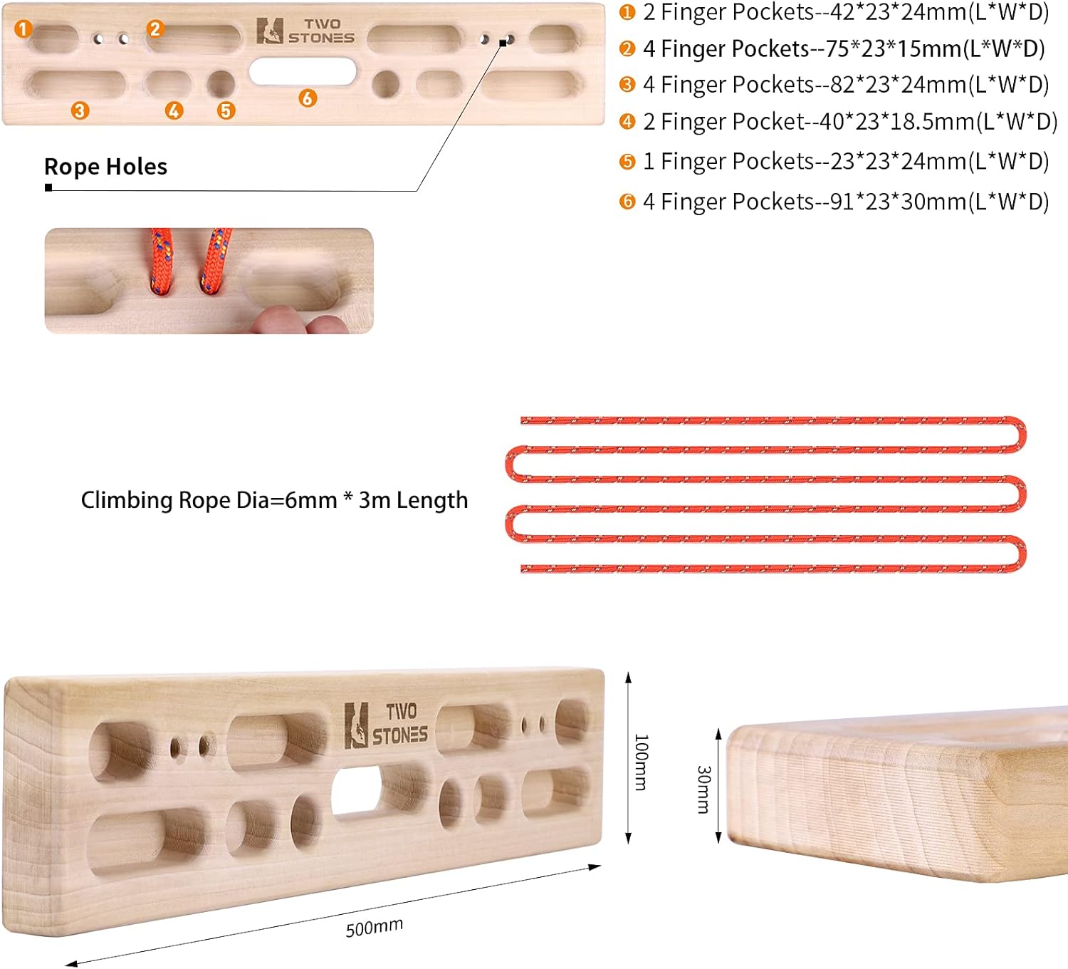 TWO STONES Portable Fingerboard as Rock Climbing Training Boards with Edges and Pockets, Portable Climbing Hangboard as Rock Climbing Finger Strengthener Training Indoor and Outdoor (CJ-HB2055) : Sports & Outdoors
