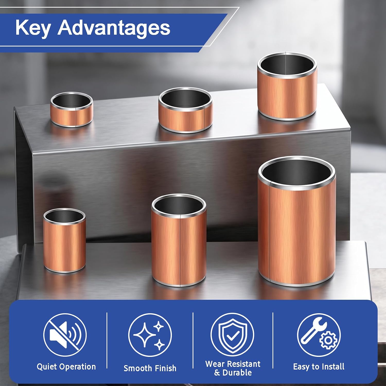 Bronze Sleeve Bearing Kit 60Pcs 6 Sizes Self-Lubricating Bushings Set | Sintered Bronze Plain Bearings with 6x8x4mm 6x8x10mm 8x10x6mm 8x10x15mm 10x12x10mm 12x14x20mm, for Repair, Machinery, DIY