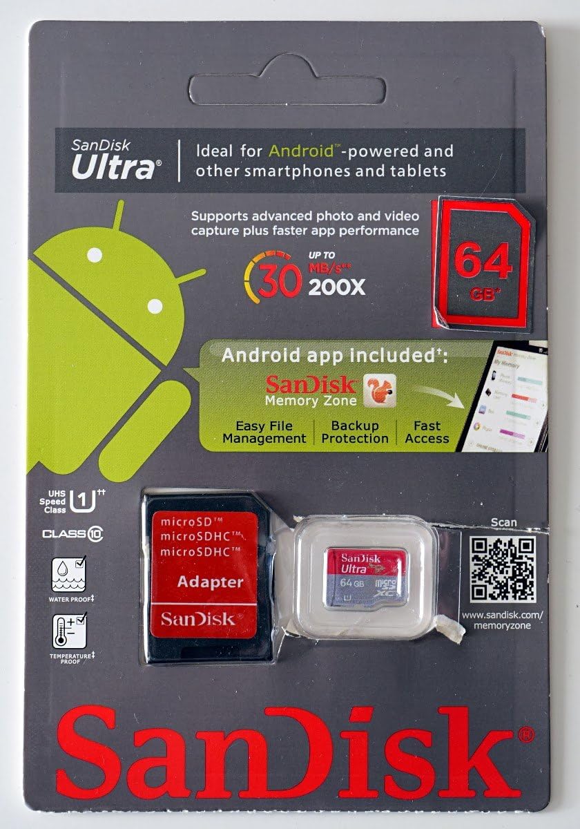 SanDisk 64GB Mobile Ultra MicroSDXC Class 10 Memory Card with SD Adapter - Retail Packaging