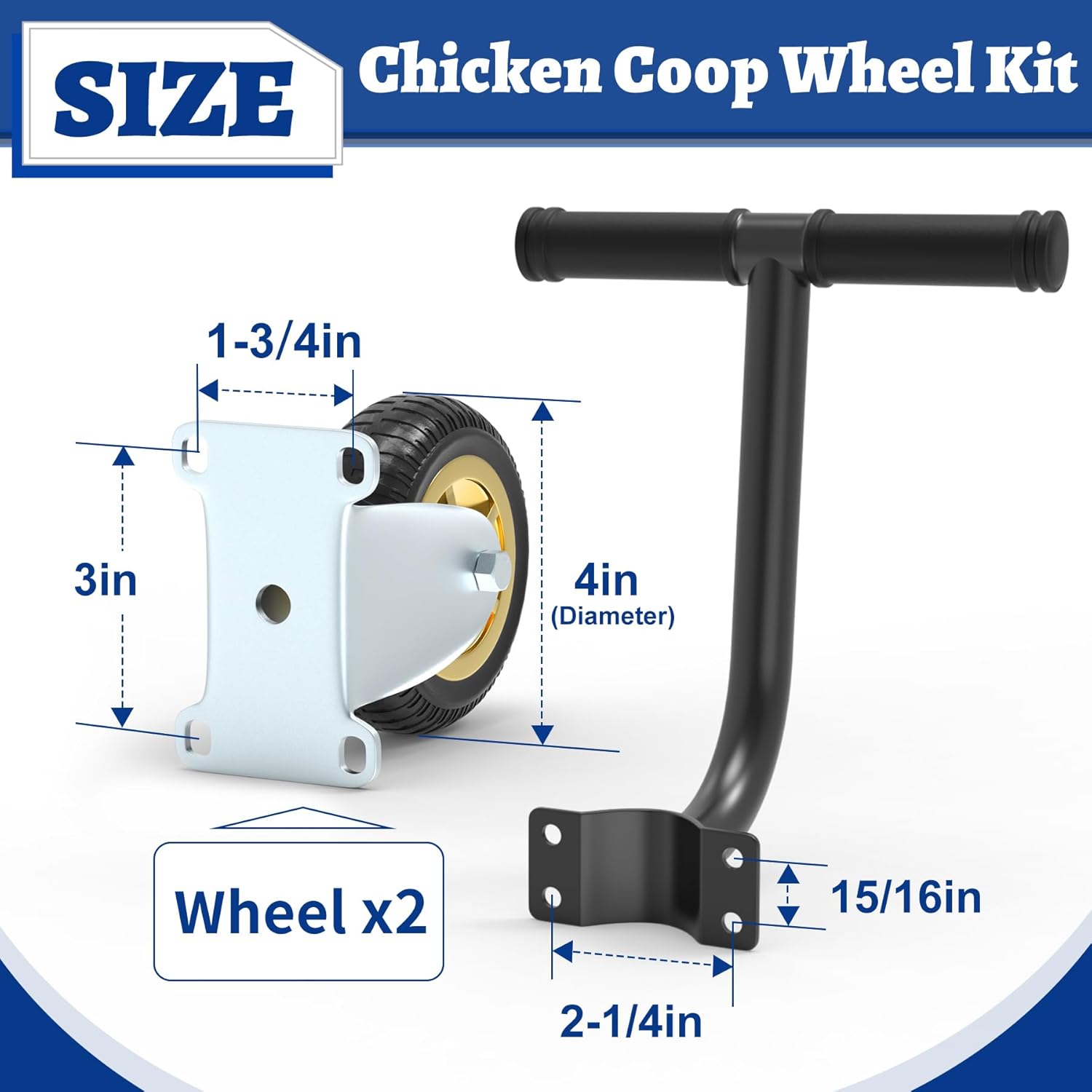 Mobile Chicken Coop Wheel Kit, Chicken Tractor Wheels and Lifting Handle, Chicken Cage Wheels for Portable Poultry Mobilization, Easy-Move Chicken Coop Accessories for Self Design