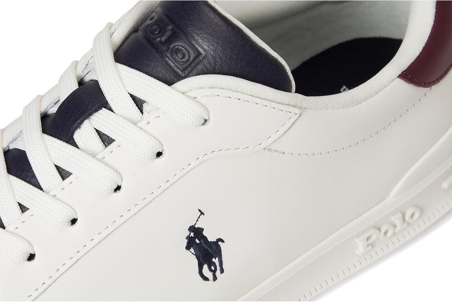 POLO RALPH LAUREN Men's Heritage Court II Nappa Leather Sneakers Off-White/Navy/Wine 8 Medium - Image 6