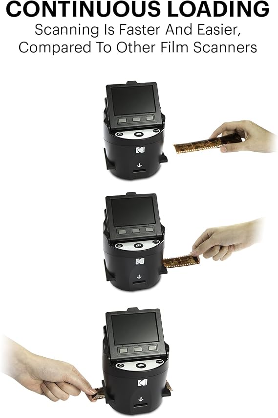 Kodak SCANZA Digital Film & Slide Scanner Converts 35mm, 126, 110, Super 8 & 8mm Film to JPEG with 3.5 LCD, Easy-Load Inserts & Adapters