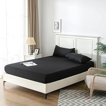 Good Nite Double Fitted Sheet 135 190 cm, 25cm Deep Pocket, Black