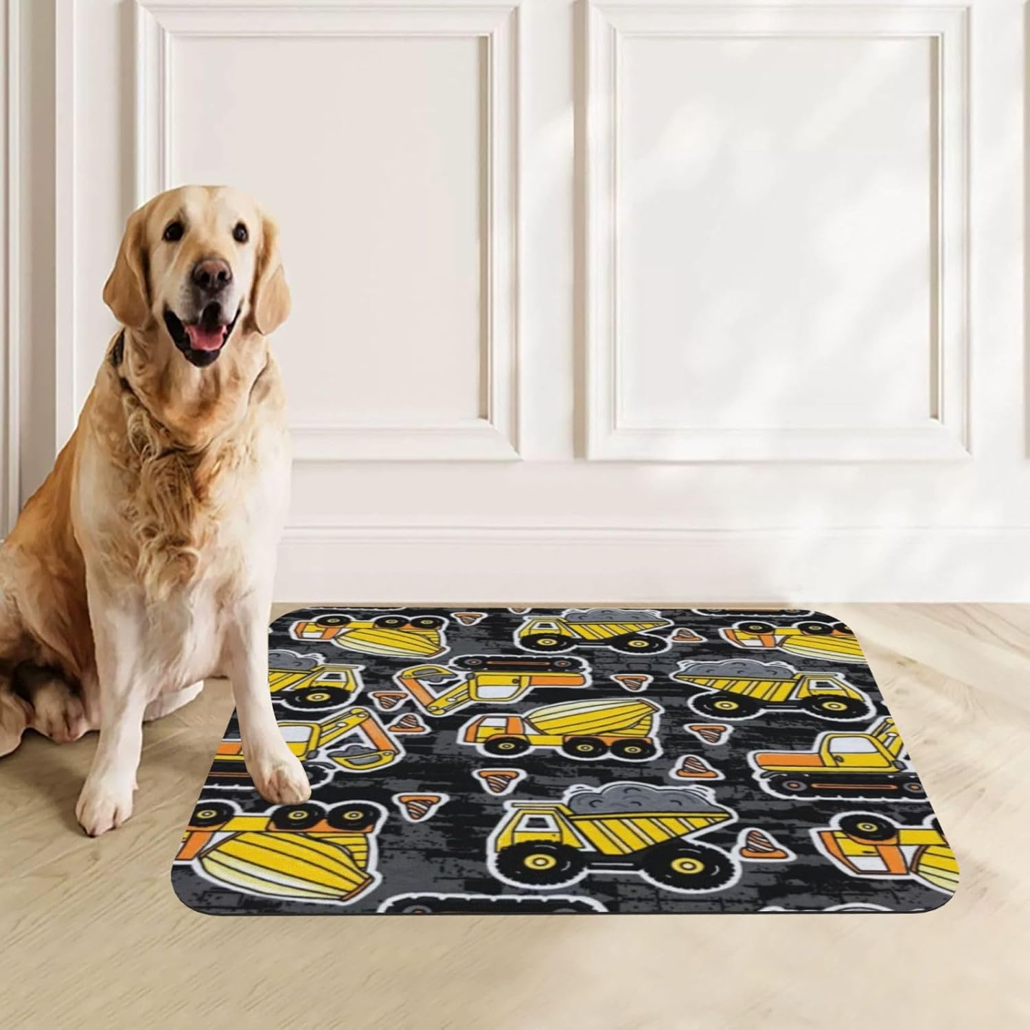 Cartoon Truck Excavator Crane Pet Feeding Mat-Absorbent Quick Dry Pet Cat Dog Food Mat Non Slip Waterproof Rubber Dish Placemat