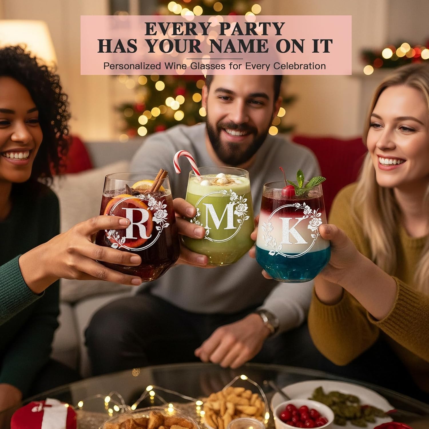 Personalized Stemless Wine Glass – Initial Engraved Customized Gift Monogrammed A-Z，17 OZ, Valentines Day Gifts For Her，Valentines Day Decorations - Image 4