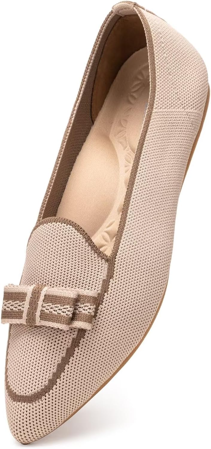 BEJINASH Women's Loafer Flats Casual Knit Fabric Lightweight Dressy Shoes Washable Elegant Pointed-Toe lace-up Bow Shoes Comfortable Ballet Shoes for Women Perfect for Daily - Image 5