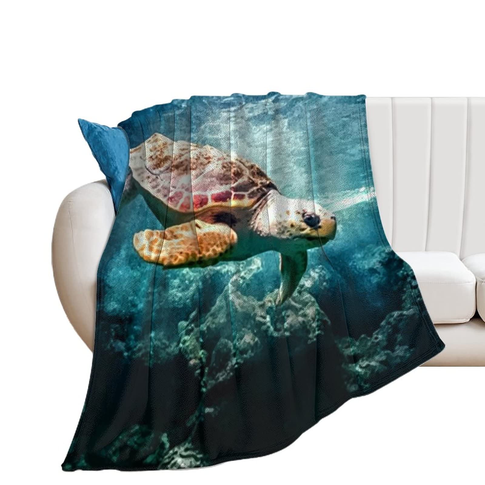 Couverture polaire tortue bleue 100x130cm jeté de lit flanelle doux