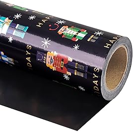 WRAPAHOLIC Reversible Green Christmas Wrapping Paper - Mini Roll - 17 Inch x 33 Feet - Pinecones with Red Bow Wrapping Paper and Solid Green for Xmas Holiday, Party Celebration