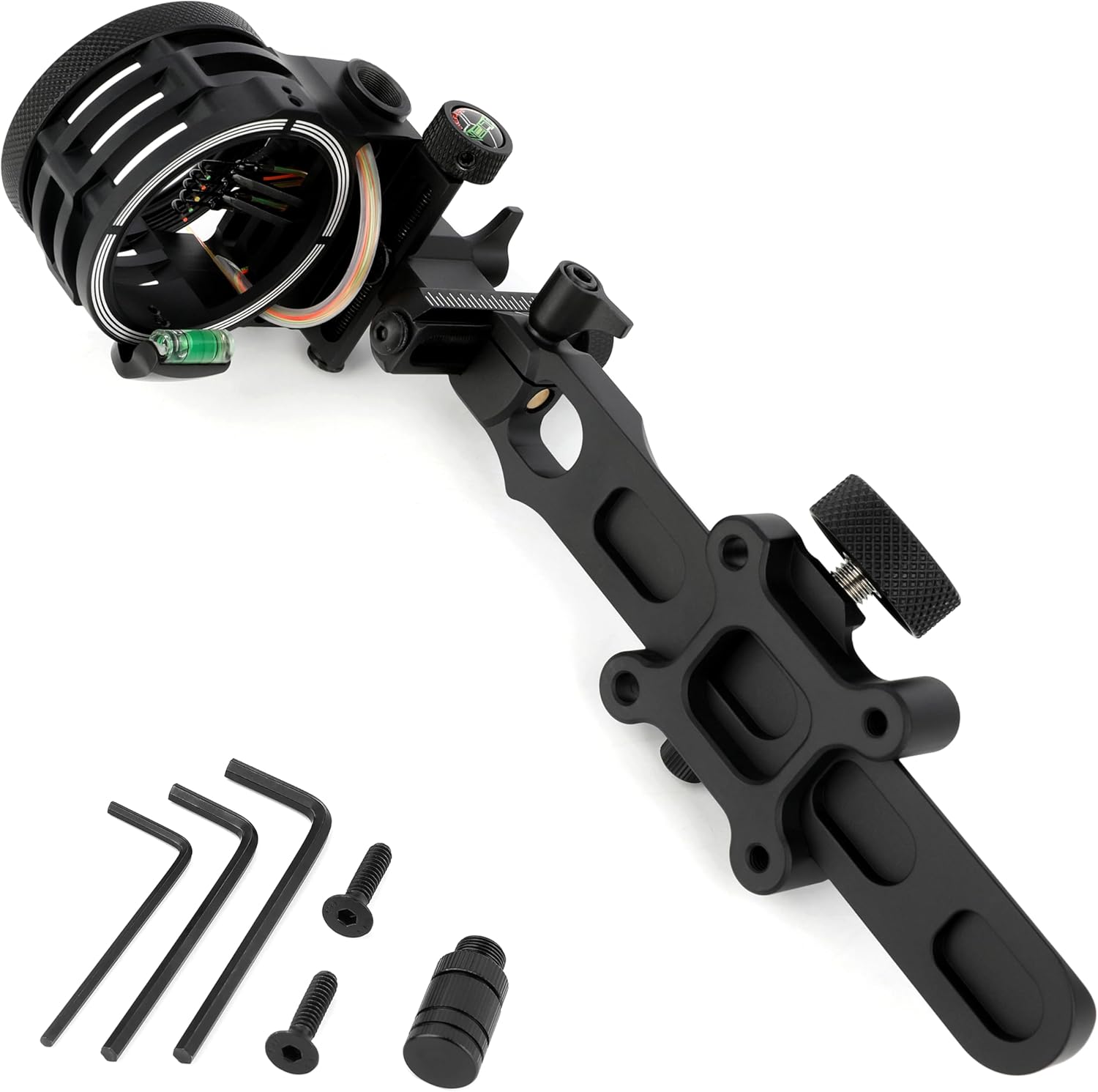 Compound Bow Sight 5 Pin, Left/Right Universal, 4X 6X 8X Lens, Short/Long Bar, 0.019" Fiber Adjustable Bow Sight