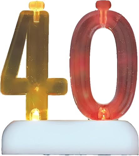 Juego de velas y número iluminado multicolor para torta de cumpleaños, 5 unidades, 40, Multicolor