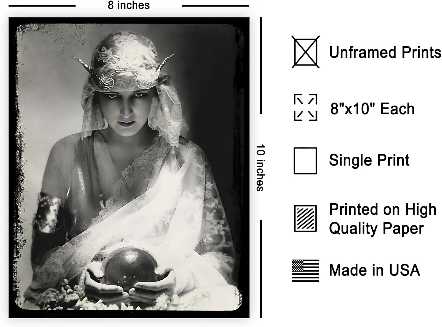 Poster Master Vintage Fortune Teller Poster - Retro Dolores Print - Fashion Art - Photography Art - Gift for Men & Women - Gothic Wall Decor for Living Room, Bedroom or Dorm - 8x10 UNFRAMED Wall Art