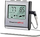 ThermoPro TP16 Large LCD Digital Cooking Food Meat Thermometer for Smoker Oven Kitchen BBQ Grill Thermometer Clock Timer with Stainless Steel Temperature Probe