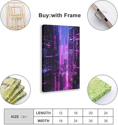 Miniatura 2 de XAHOR Impresión artística retro de ciencia ficción ciberpunk, póster de escena nocturna de rascacielos de neón, póster de lienzo para decoración de