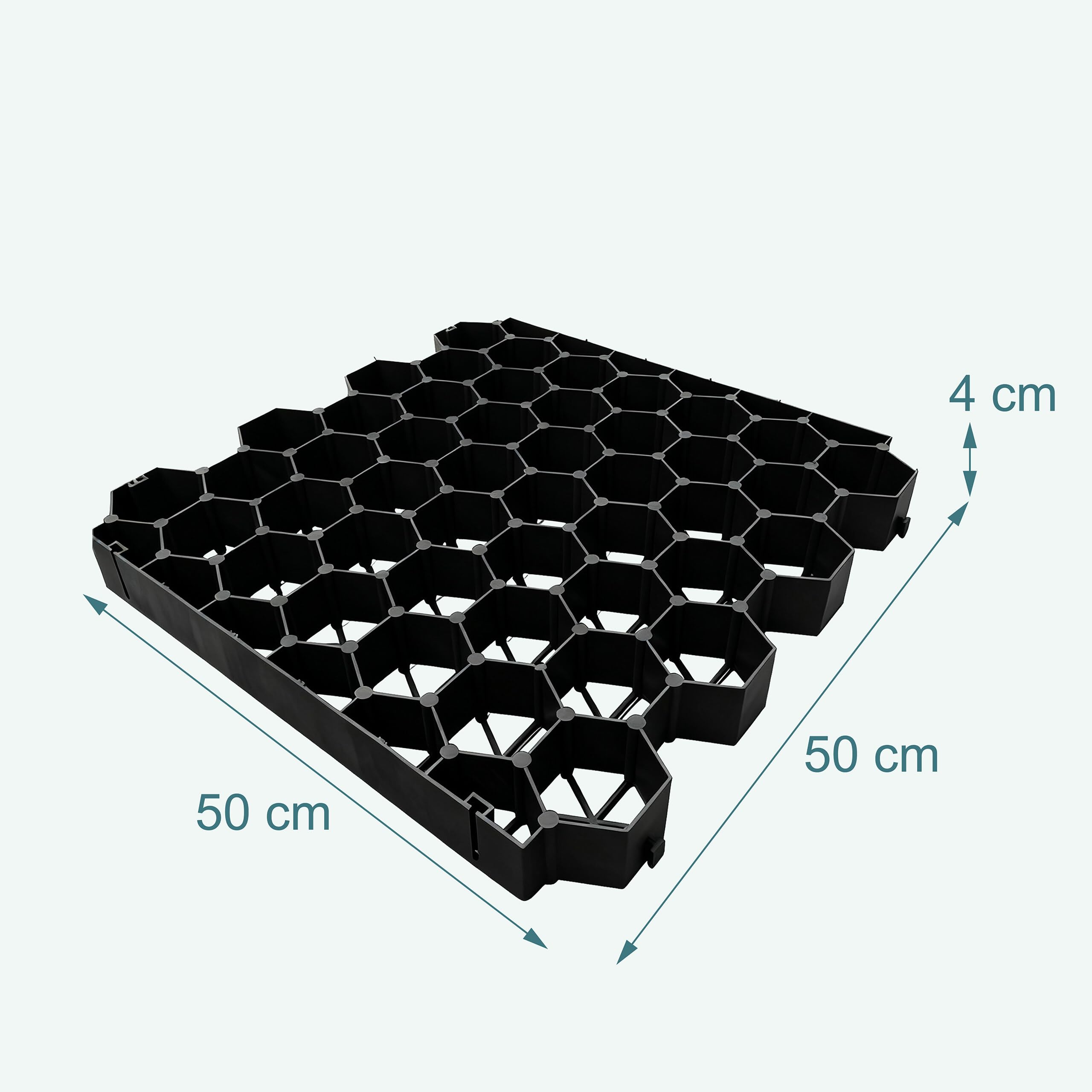 Relaxdays Rasengitter Kunststoff, 20er Set, 4x50x50 cm, ohne Unterbau, befahrbar, Paddockplatten, Rasenplatten, schwarz