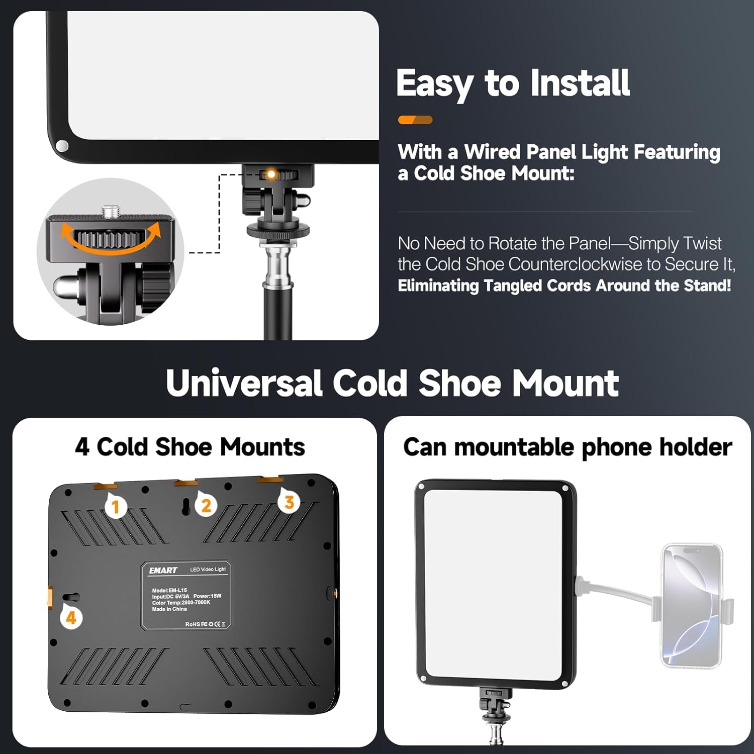 EMART Video Licht Set 2 Pcs 25x20cm Videoleuchte mit Magnetischer Blende | 2800K-7000K Dimmbare Fotolicht, 15W LED Panel Licht, Live-Streaming, YouTube, Vlog, Aufnahmen, Make-up