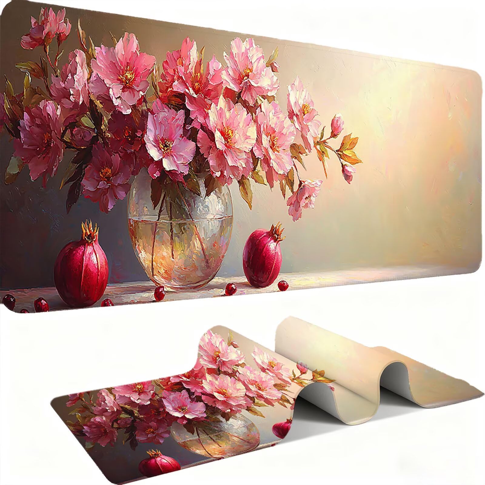 Tappetino Mouse XXL 1200x600x3mm Mouse Pad Gaming, Fiori In Vaso, Mousepad Base Antiscivolo, Esteso Accessori Scrivania Tracciamento Ad Alta Precisione tappetino per Computer e Ufficio, PC, C0P-692