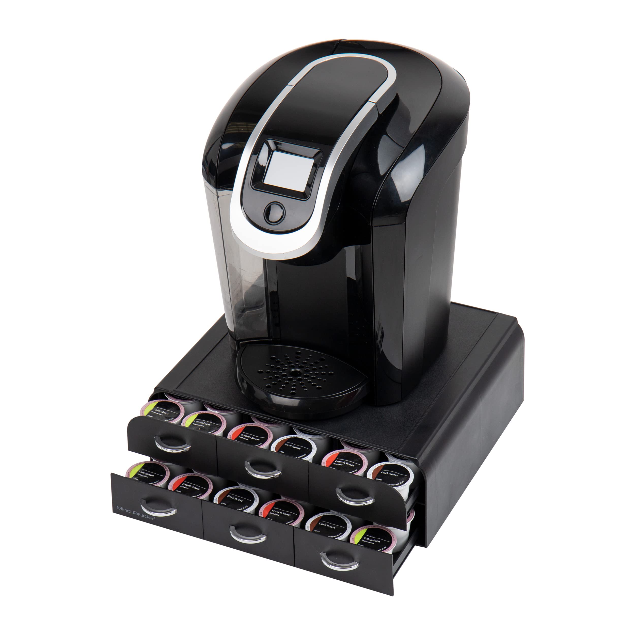 Mind Reader - Organizer per capsule di caffè monodose, con 2 cassetti, capacità 72 cialde, per piano di lavoro, 35,5 x 31 x 12 cm (lunghezza x larghezza x altezza), nero