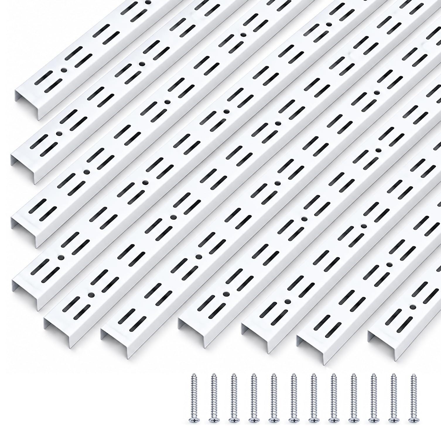 30 Inch Shelf Rails, 10 Pack White Double-Slot Steel Standards for Shelving