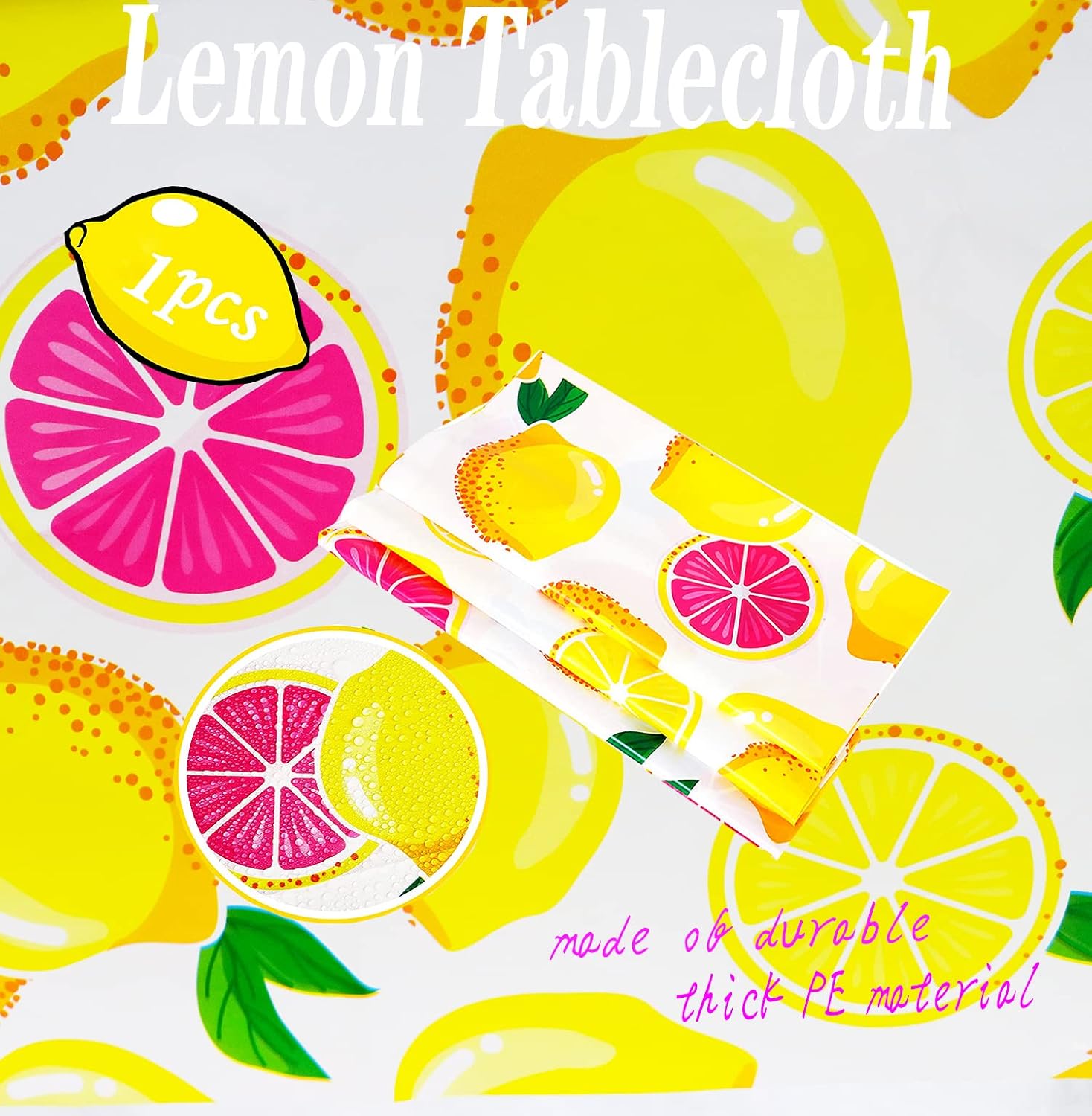 Lemon Tablecloth 108"x54" Lemon Party Decoration Disposable Summer lemonade tablecloth lemonade stand Table Cover for Summer Lemon Party Supplies Beach Picnic Kids Birthday Party Decorations(1Pcs)
