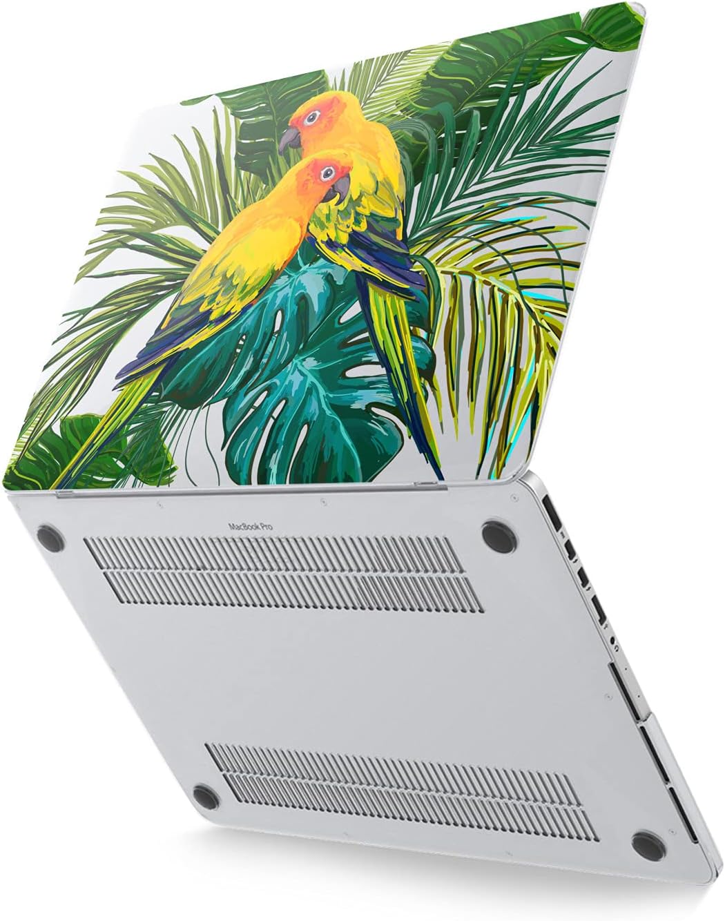Hard Case Compatible for MacBook Pro 16 14 M3 M2 2023 M1 Pro 13 2022 Air 13 2021 Retina 2020 Mac 11 12 Leaves Print Tropical Laptop Design Birds Painted Cover Cute Palm Parrots Protective