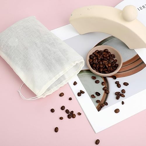 Miniatura 6 de Bolsas de té reutilizables para té suelto, 24 bolsas de especias de 6 x 8 pulgadas para cocinar bolsa de té de muselina vacía de tela con cordón