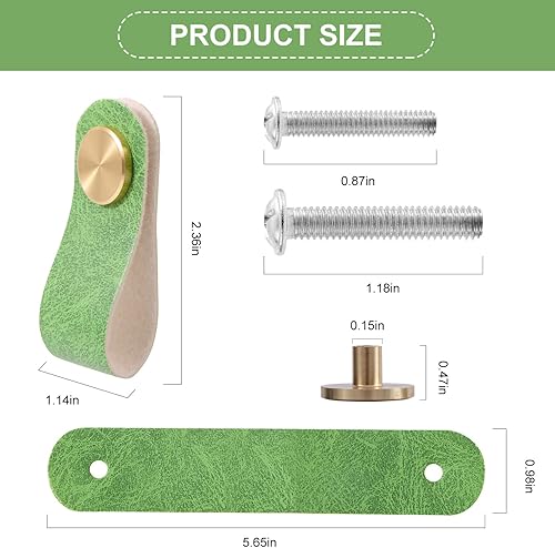 Miniatura 2 de Sanlykate 6 manijas de piel sintética para armarios y cajones, tiradores de cuero hechos a mano y pomos con tornillos para decoración de muebles de