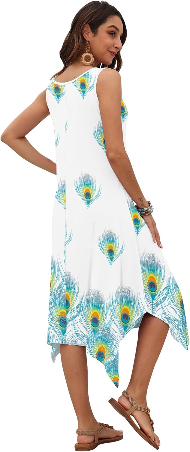 AUSELILY Women's Summer Dresses 2026 Casual Sleeveless Sundress Asymmetrical Hem Midi Tank Beach Dress with Pockets - Image 4