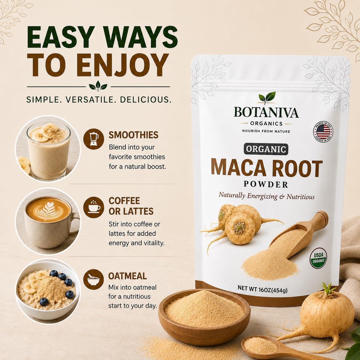 Organic Maca Root Powder, 16 oz (454g) – USDA Organic Peruvian Maca, Single Ingredient,Gelatinized , Superfood for Smoothies, Shakes & Daily Wellness. Easy absorption. Vegan, Gluten free and NGMO image 3