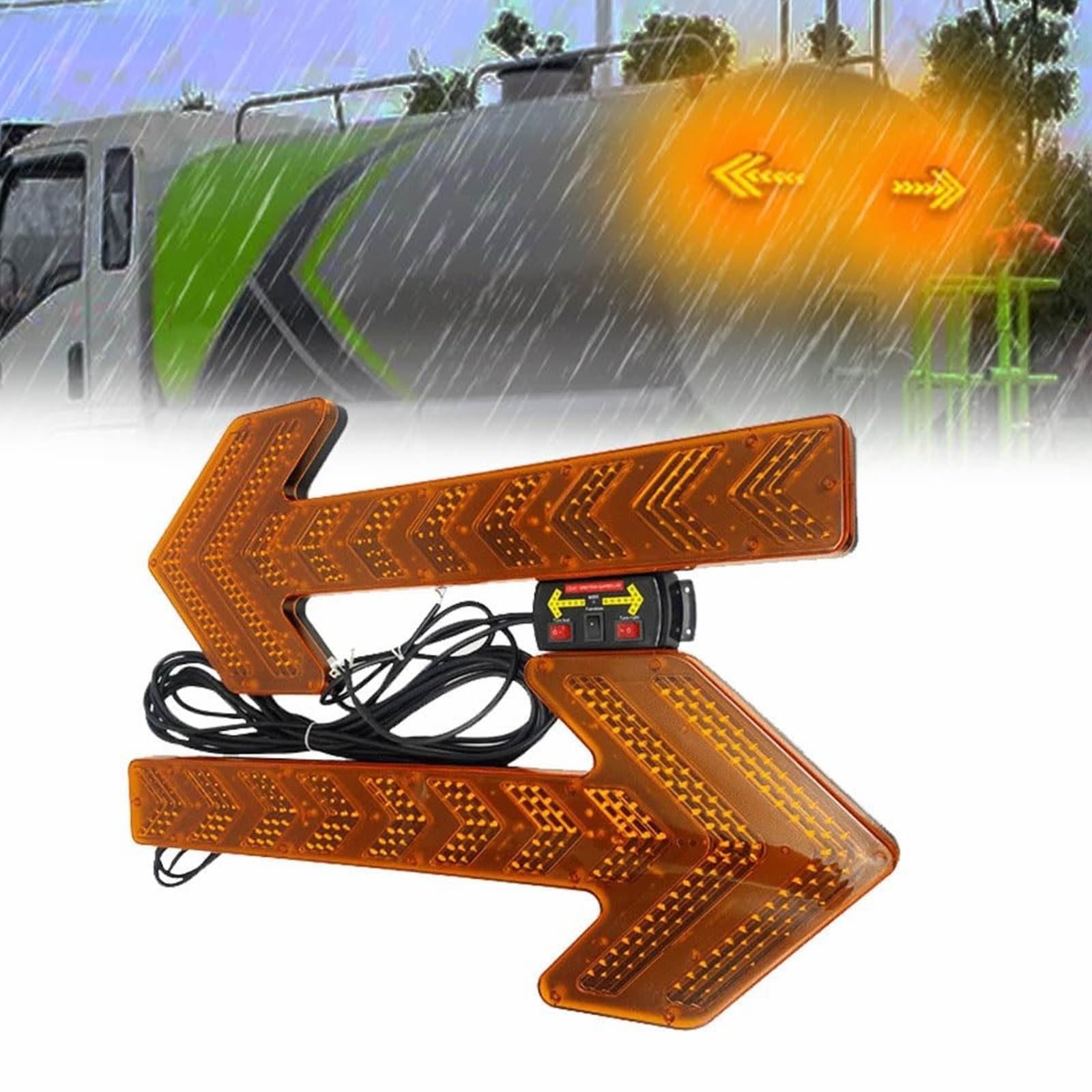 Led-Warnleuchte Mit Blinkpfeil, Blinkendes Verkehrssignal | Hochbelastbare Doppelschichtige Pc-Pfeilschilder Links/Rechts FüR Wasser & Feuerwehrfahrzeuge Inklusive Halterungen(Yellow)