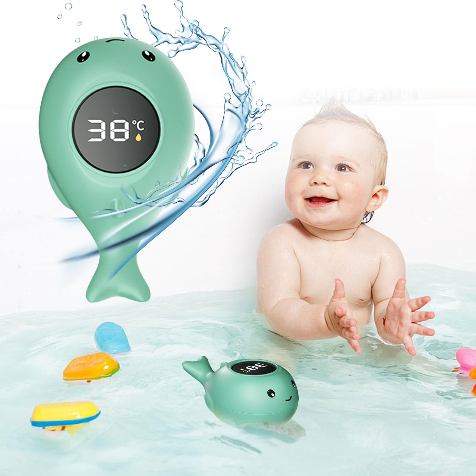 Termómetro Digital para Bañera de Bebé con Pantalla Táctil LED, Aviso de Temperatura y Juguetes de Baño (Azul)