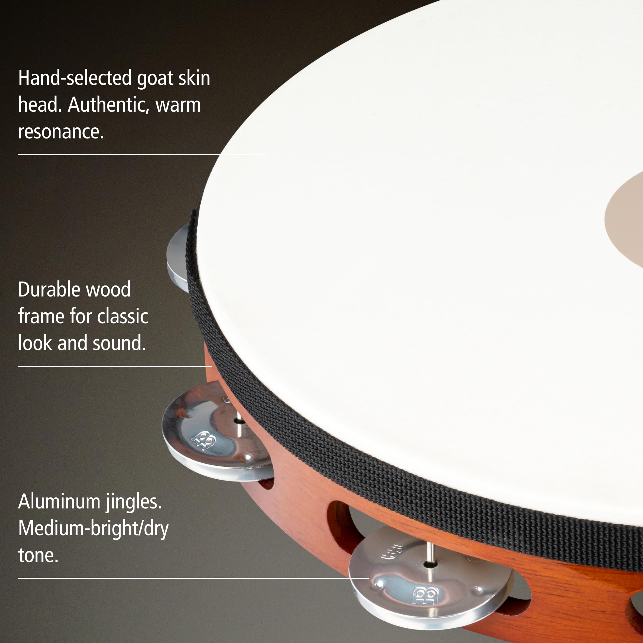 Meinl Percussion TAH1A-AB Headed Wood Tambourine z aluminiowymi obejmami (1-rzędowy), średnica 25,40 cm (10 cali), african brown