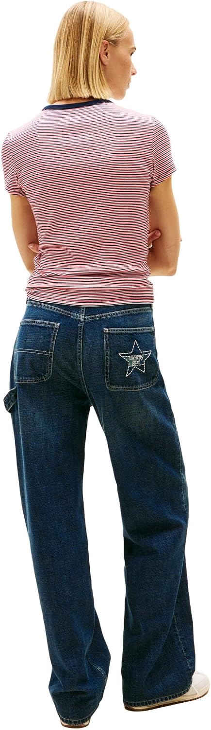 Tommy Jeans Women's Ribbed Graphic Tee with Embroidered Flag Detail