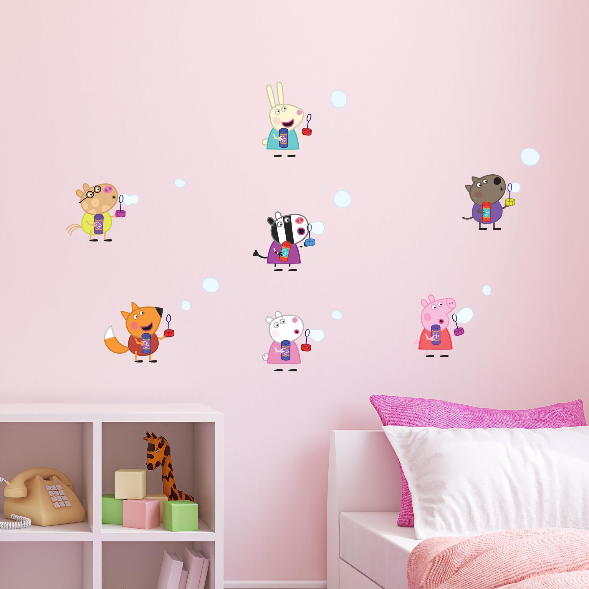 Peppa Pig Wall Sticker - Peppa Pig and Friends Blowing Bubbles Set Wall Decal Kids Art (60cm Width x 30cm Height)