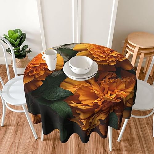 Miniatura 5 de NONHAI Round Tablecloth for Dining Table 60 Inch Fabric Table Cover Marigold Water Resistant Circular Table Cloth for Kitchen Farmhouse Decorative