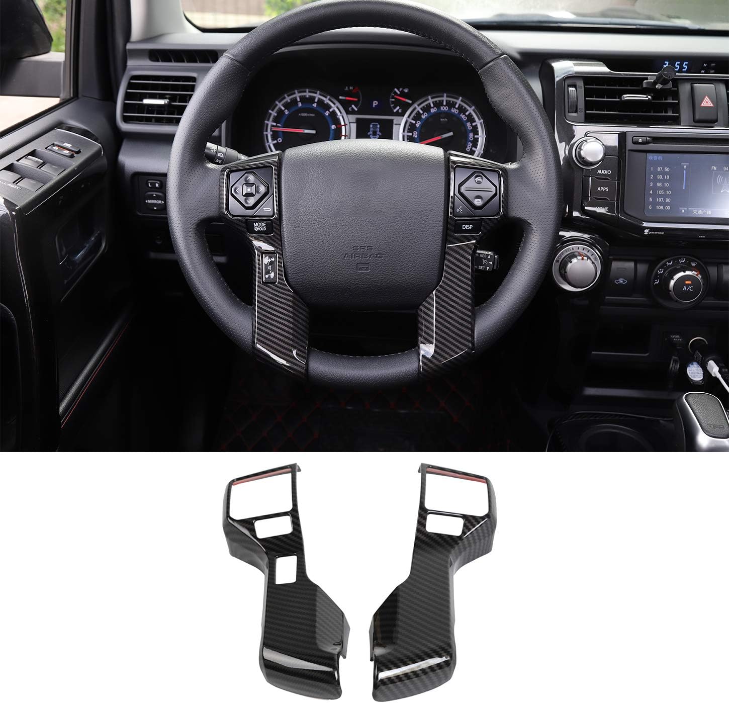 JeCar Steering Wheel Cover Interior Decoration Trim Kits for Toyota 4Runner 2010-2024 SUV, Carbon Fiber Texture
